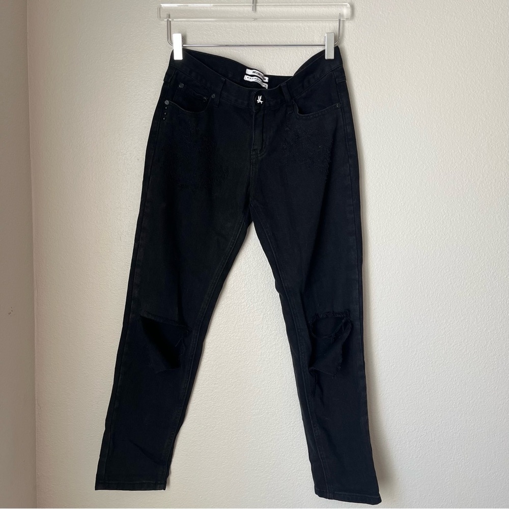 One Teaspoon Awesome Baggies Low Waist Black Distressed Jeans Size 26